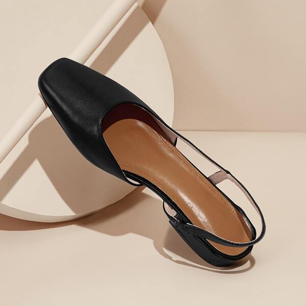

Square Toe Calfskin Leather Breathable Slingback Flats, Black