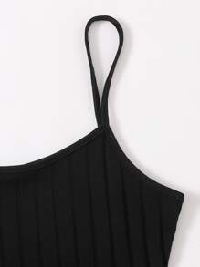 SHEIN EZwear Ribbed Cropped Cami Top & Cycling Shorts Set - Black - View 4