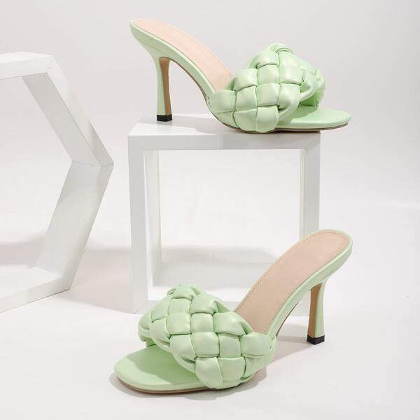 

Braided Stiletto Heeled Mules, Green