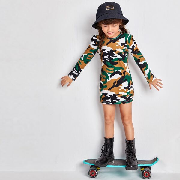 

Toddler Girls Camo Print Tee Dress, Multicolor