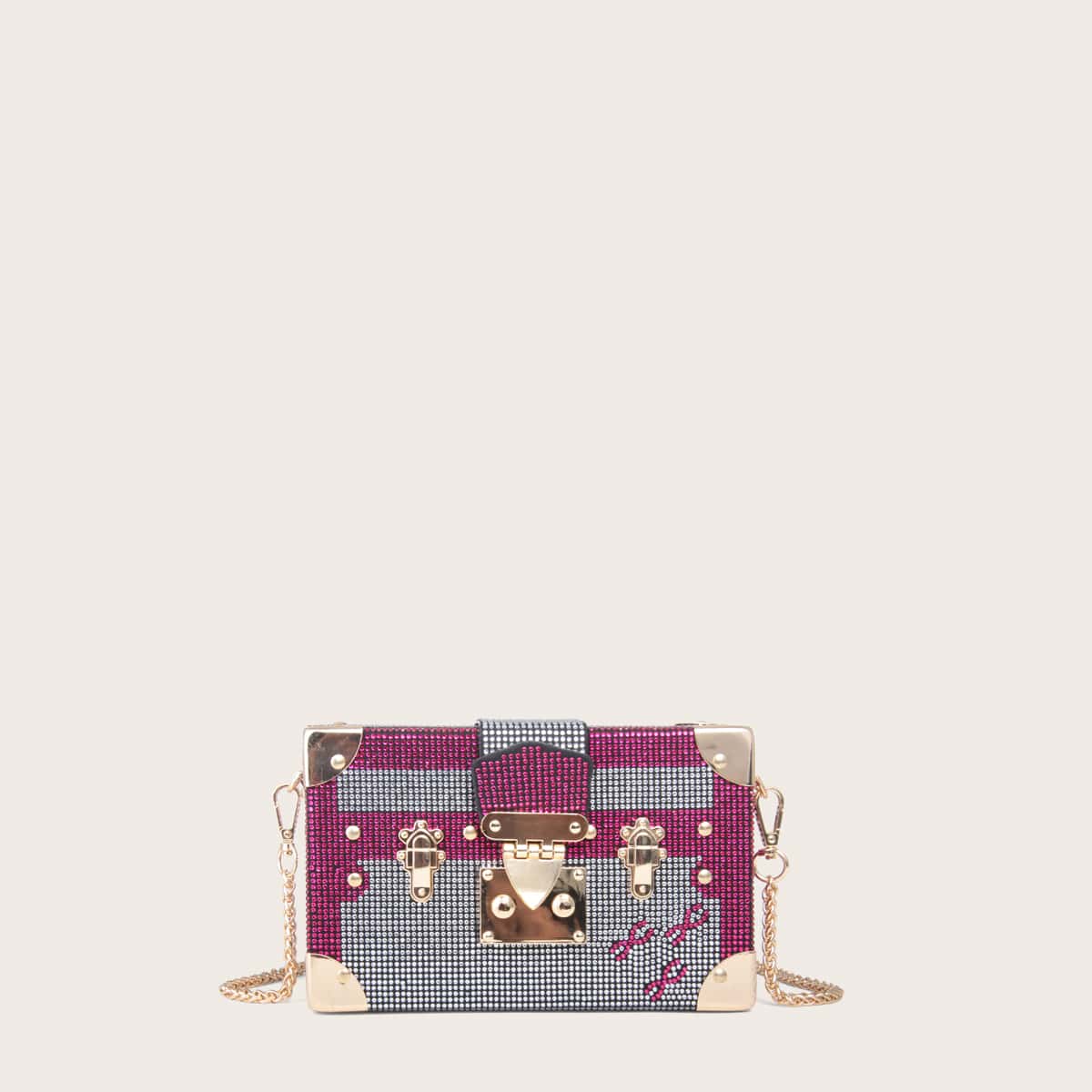 

Rhinestone Decor Chain Box Bag, Multicolor