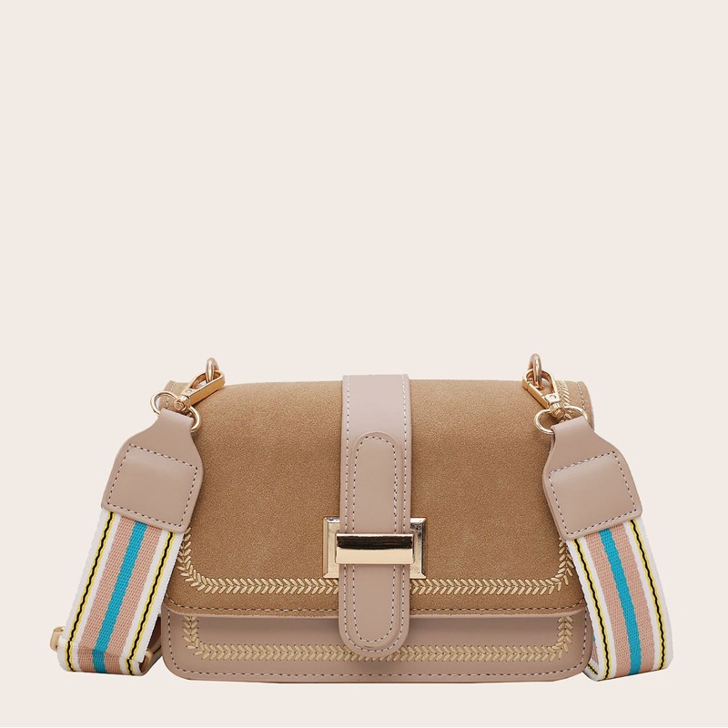 

Stitch Trim Flap Crossbody Bag, Khaki