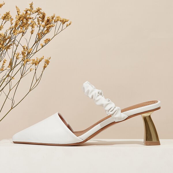 

Calfskin Leather Ruched Detail Breathable Mules, Apricot