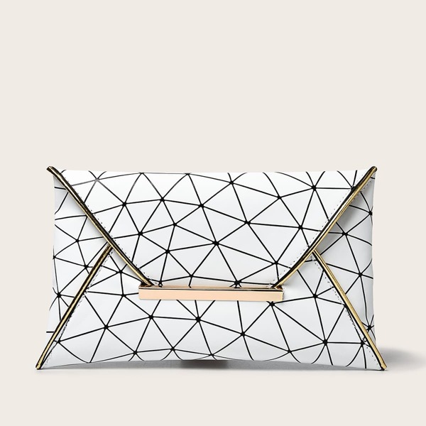 

Geometric Pattern Clutch Bag, White