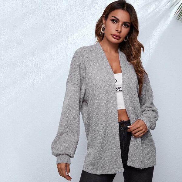 

Open Front Drop Shoulder Solid Cardigan, Light grey