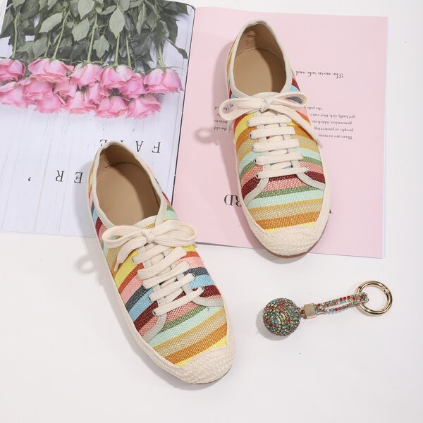 

Lace-up Front Colorblock Flats, Multicolor