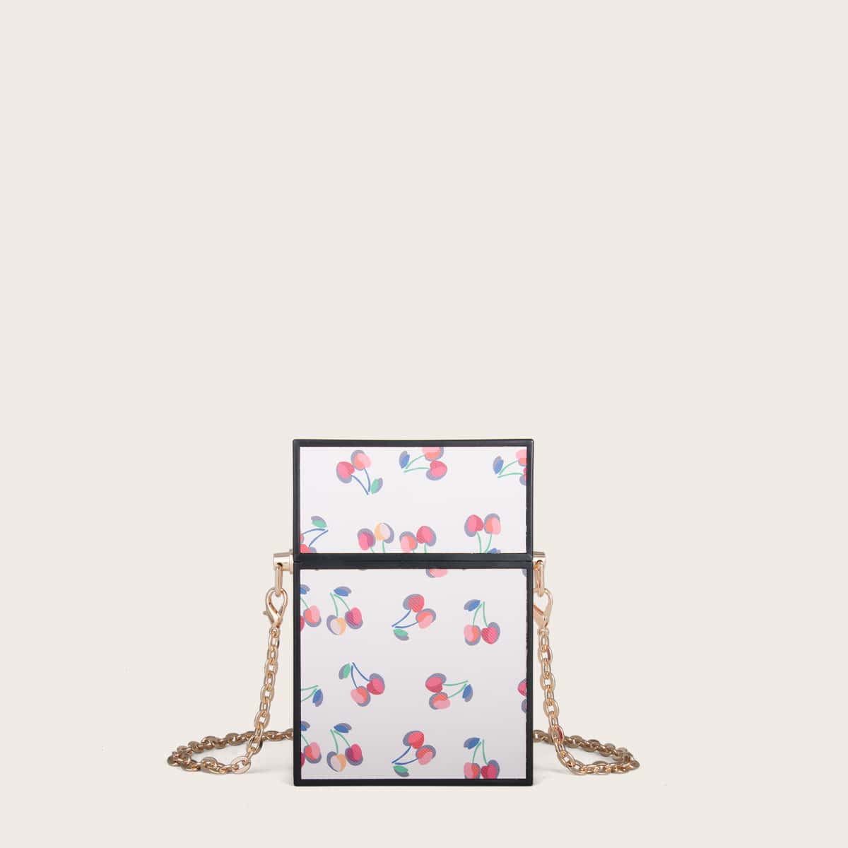 

Mini Cherry Pattern Box Bag, White