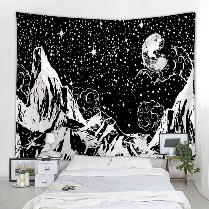 

Mountain & Galaxy Tapestry, Black and white