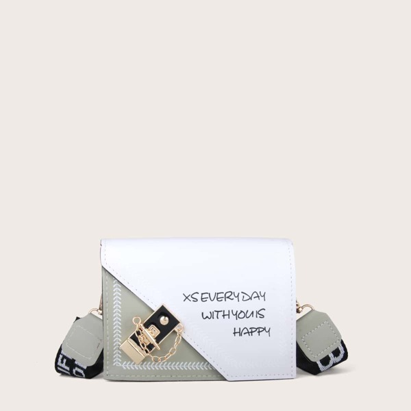 

Letter Graphic Toggle Lock Crossbody Bag, Multicolor