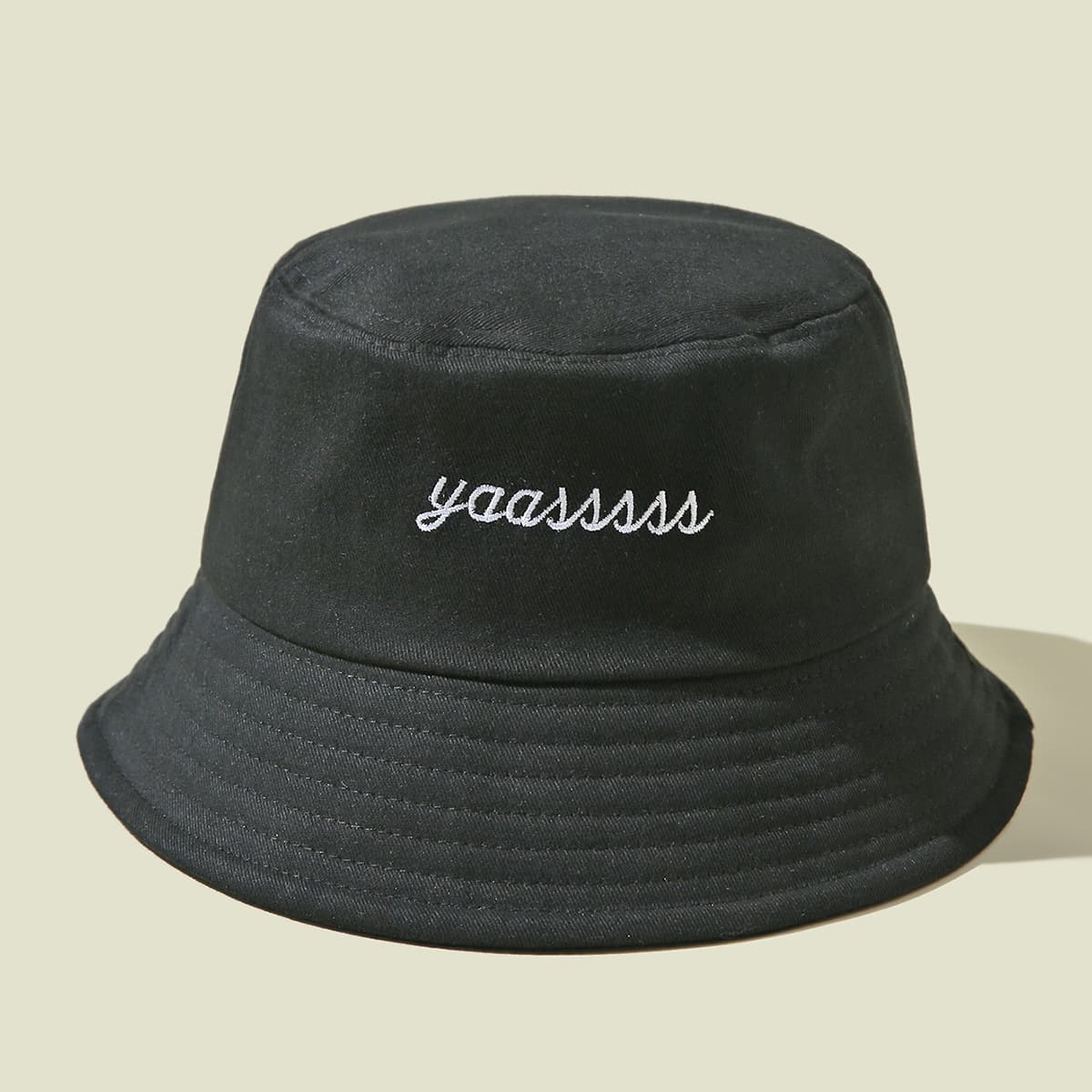 

Letter Embroidered Bucket Hat, Black