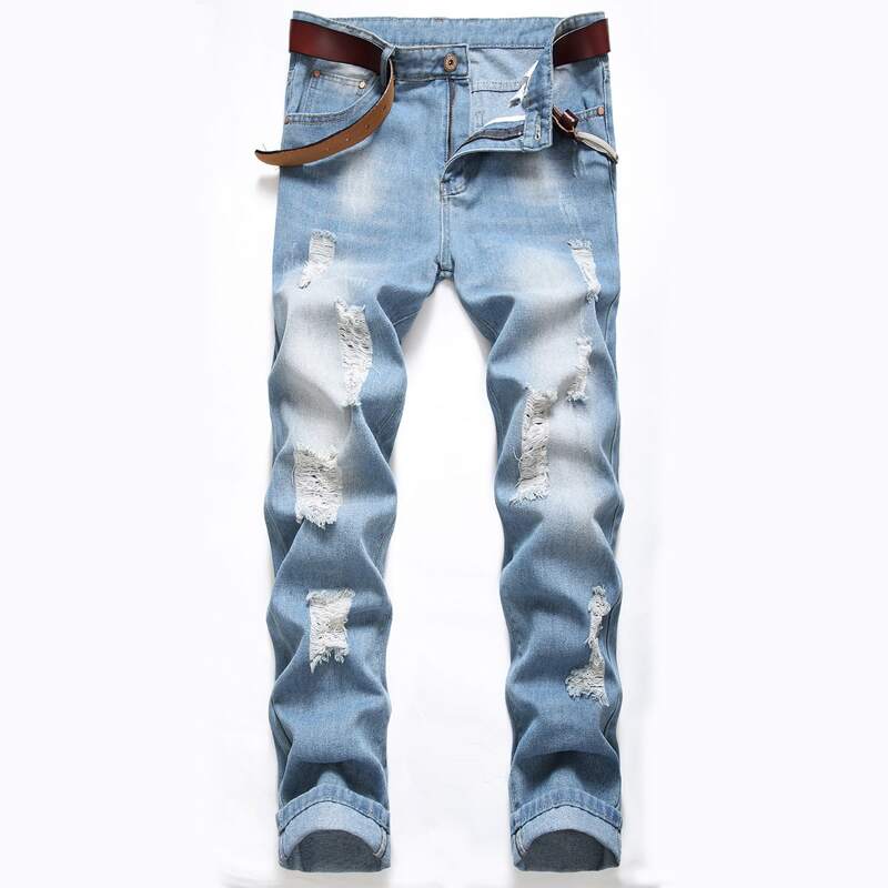

Guys Ripped Button Fly Jeans, Light wash