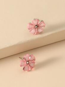 花朵設計耳釘 - 粉色 - 查看 2