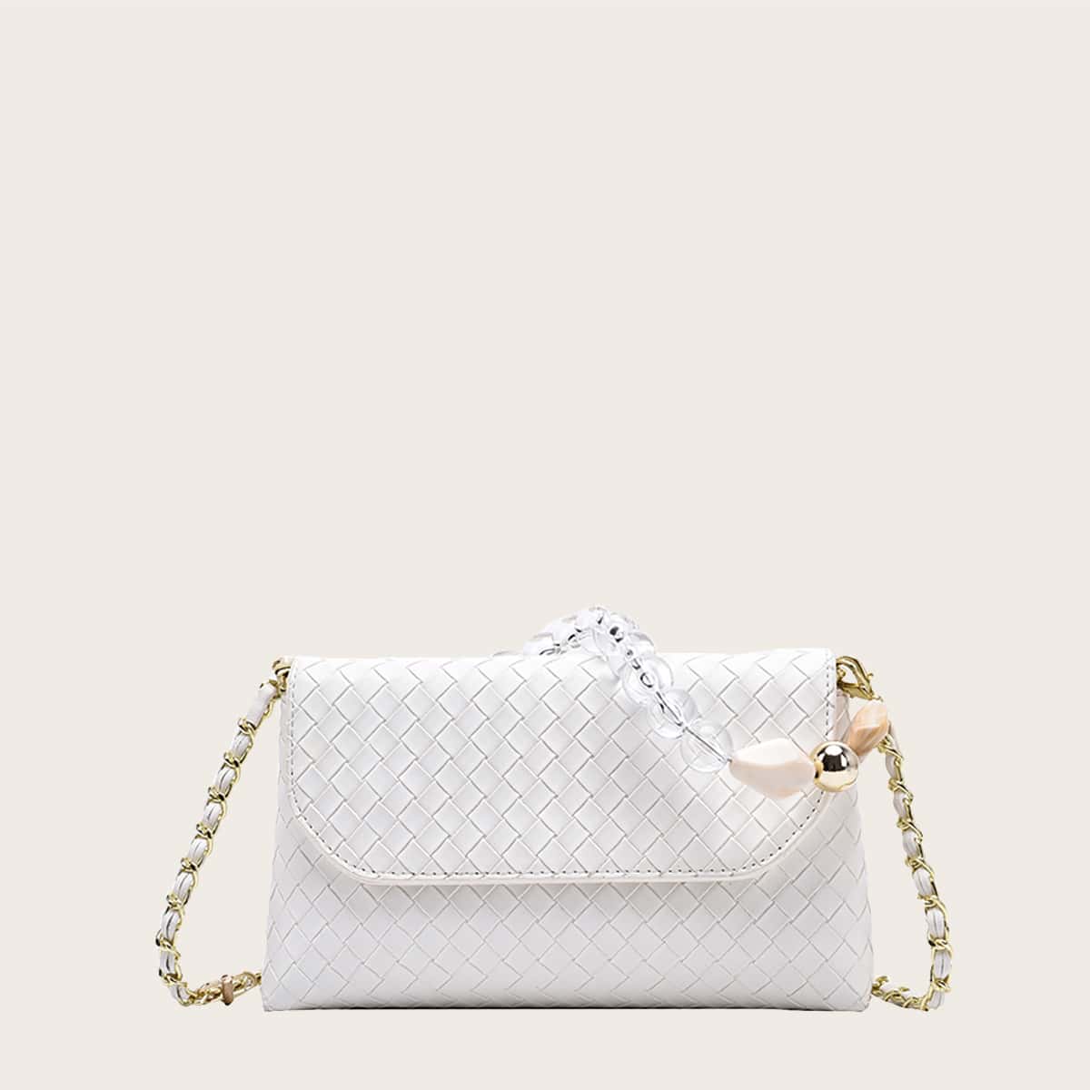 

Braided Chain Satchel Bag, White