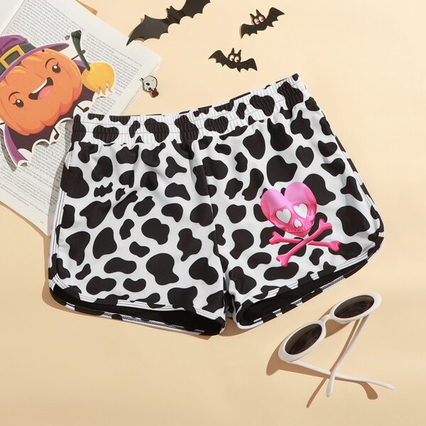 

Halloween Skull & Cow Print Bikini Shorts, Black and white