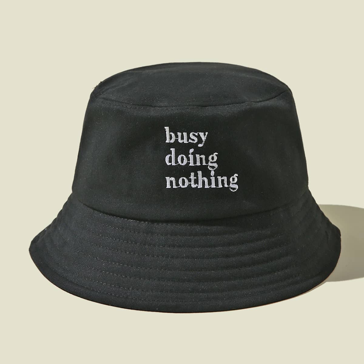 

Letter Embroidered Bucket Hat, Black