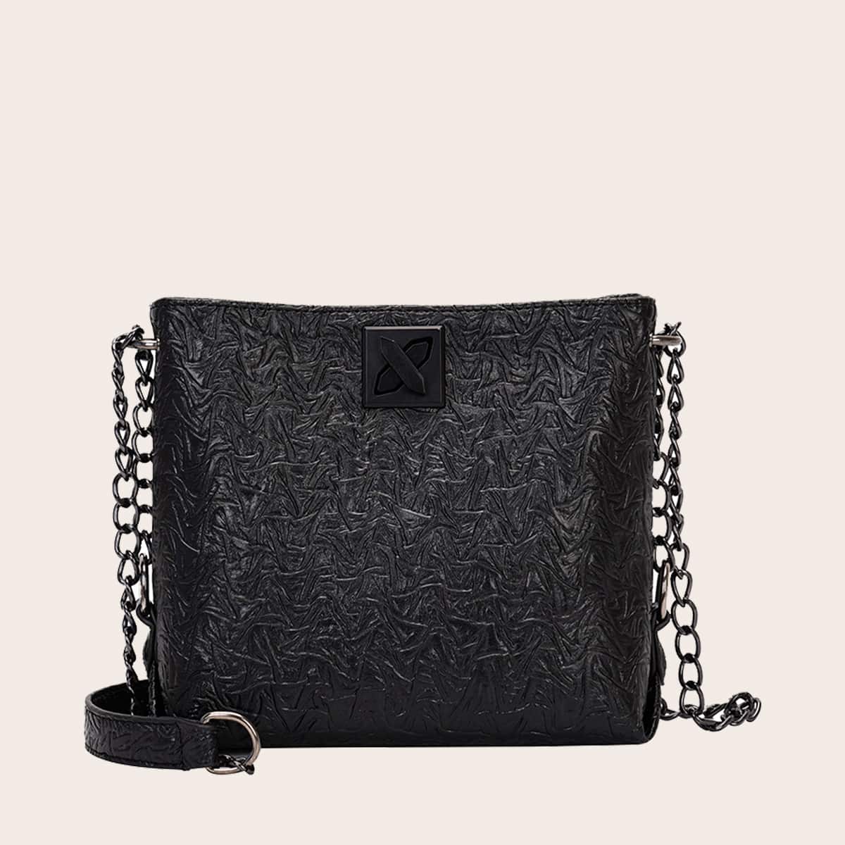 

Textured Turn-Lock Crossbody Bag, Black