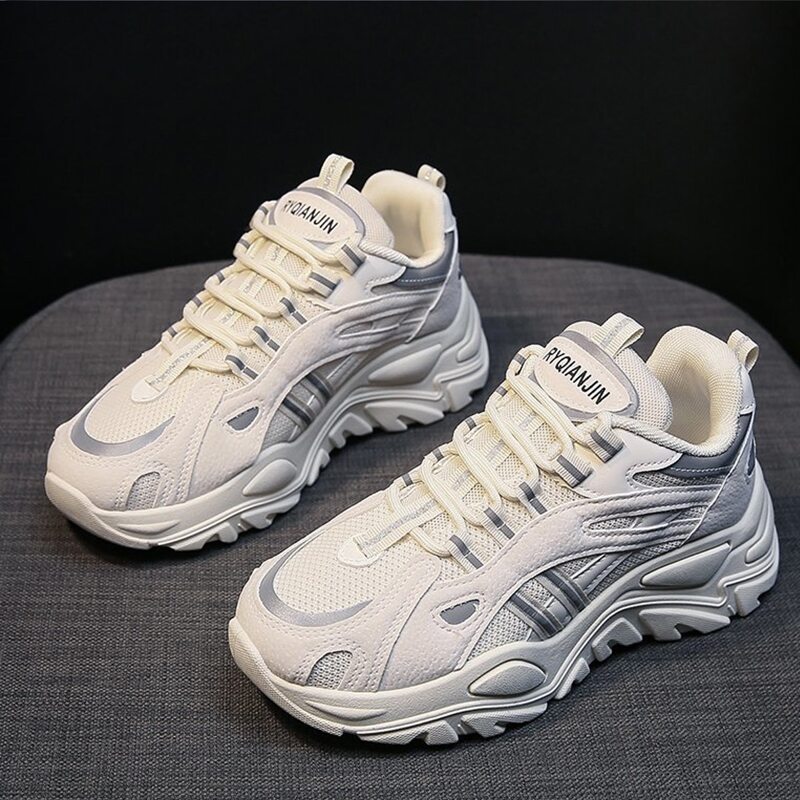 

Lace-up Mesh Chunky Sneakers, Beige