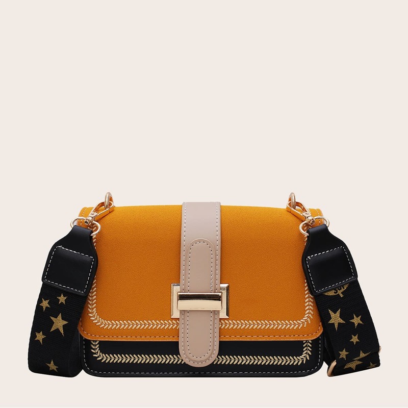 

Stitch Trim Flap Crossbody Bag, Yellow