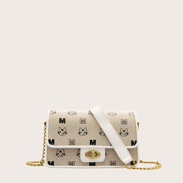

Cartoon & Letter Graphic Turn-Lock Crossbody Bag, Khaki