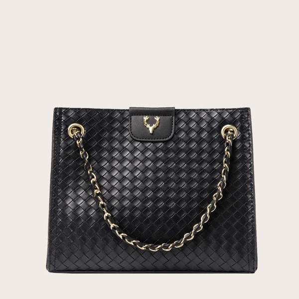 

Braided Chain Tote Bag, Black