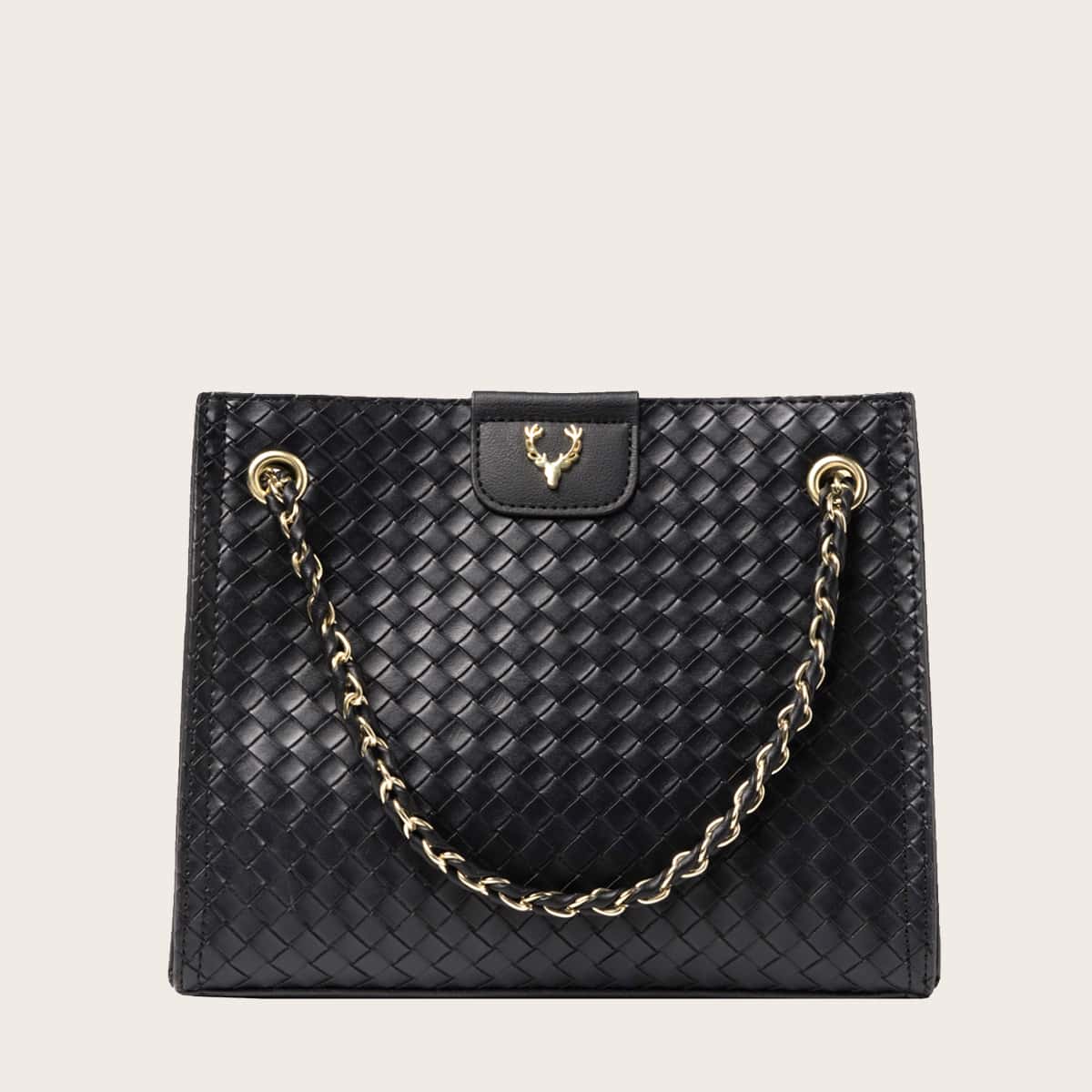 

Braided Chain Tote Bag, Black