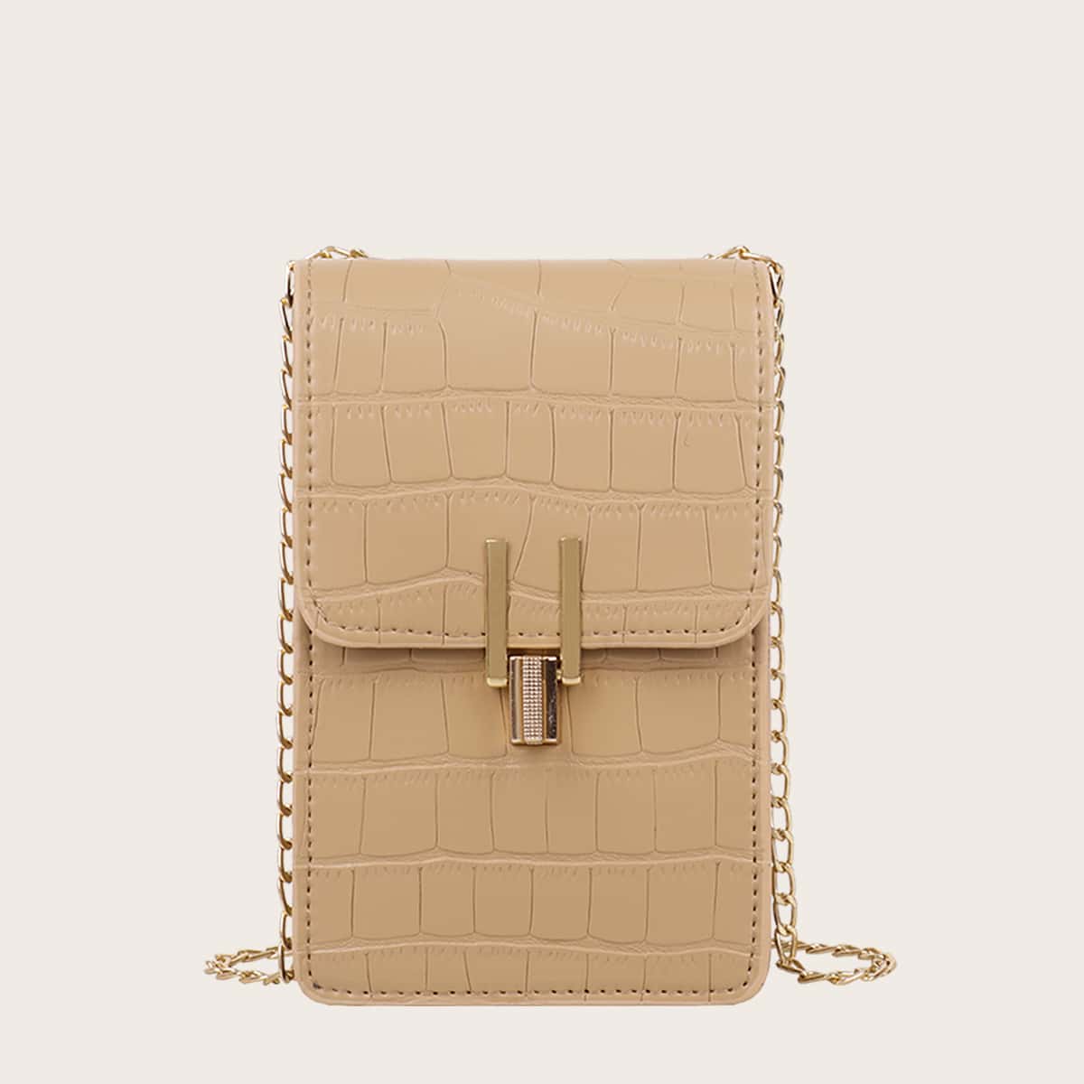 

Croc Embossed Flap Chain Crossbody Bag, Khaki