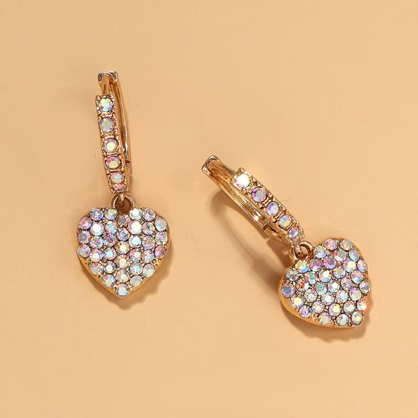 

Rhinestone Decor Heart Charm Drop Earrings, Multicolor