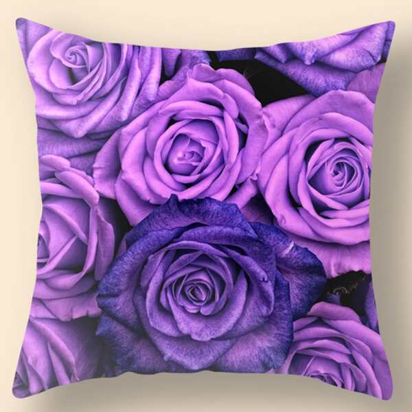 

Rose Print Cushion Cover Without Filler, Purple