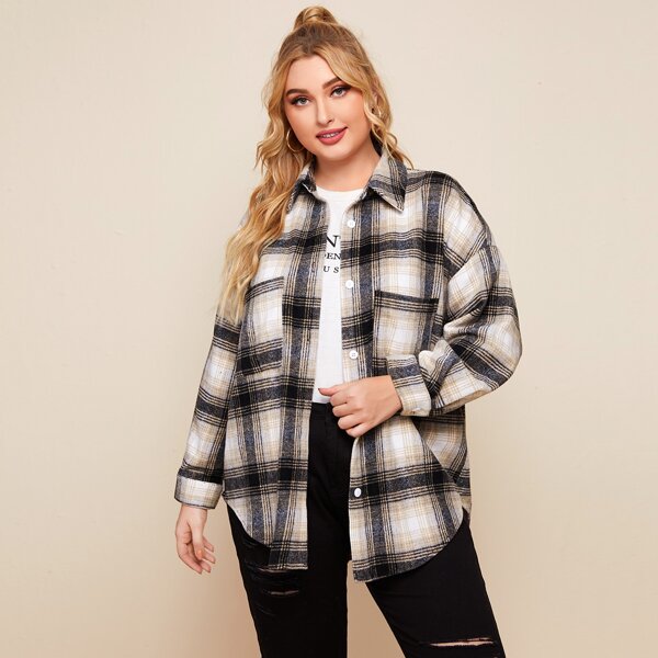 

Plus Drop Shoulder Plaid Coat, Multicolor