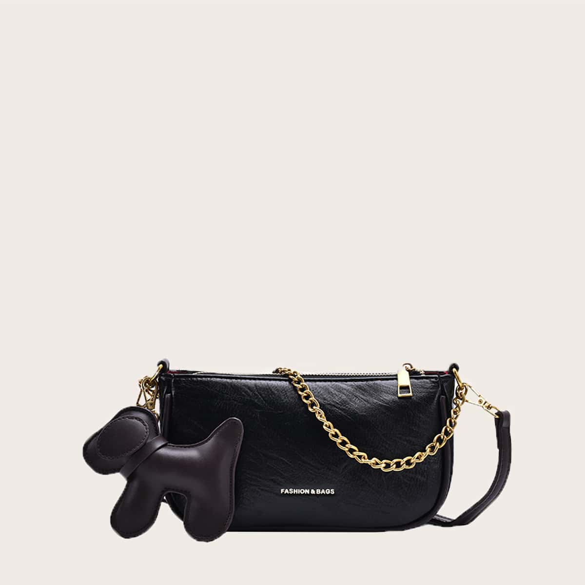 

Minimalist Baguette Bag With Bag Charm, Black