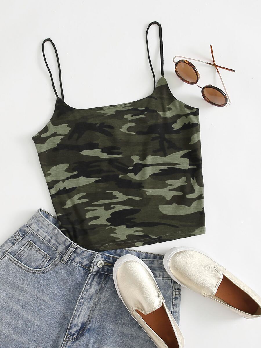 SHEIN EZwear Camo Print Cami Top - Multicolor - View 1