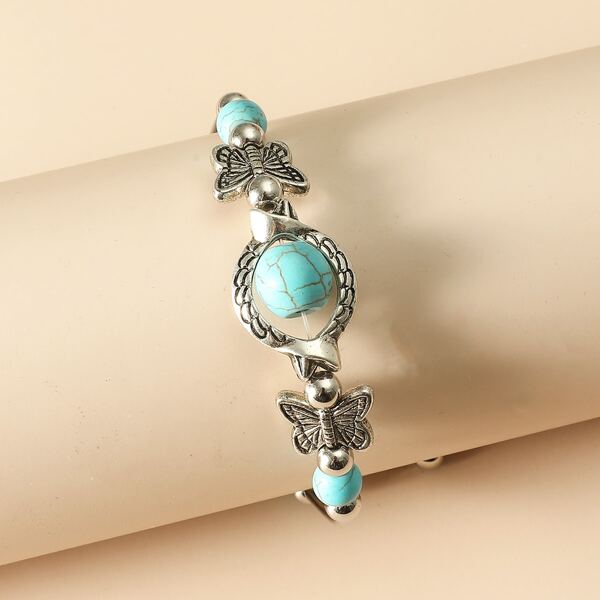 

Butterfly Turquoise Beaded Bracelet, Blue