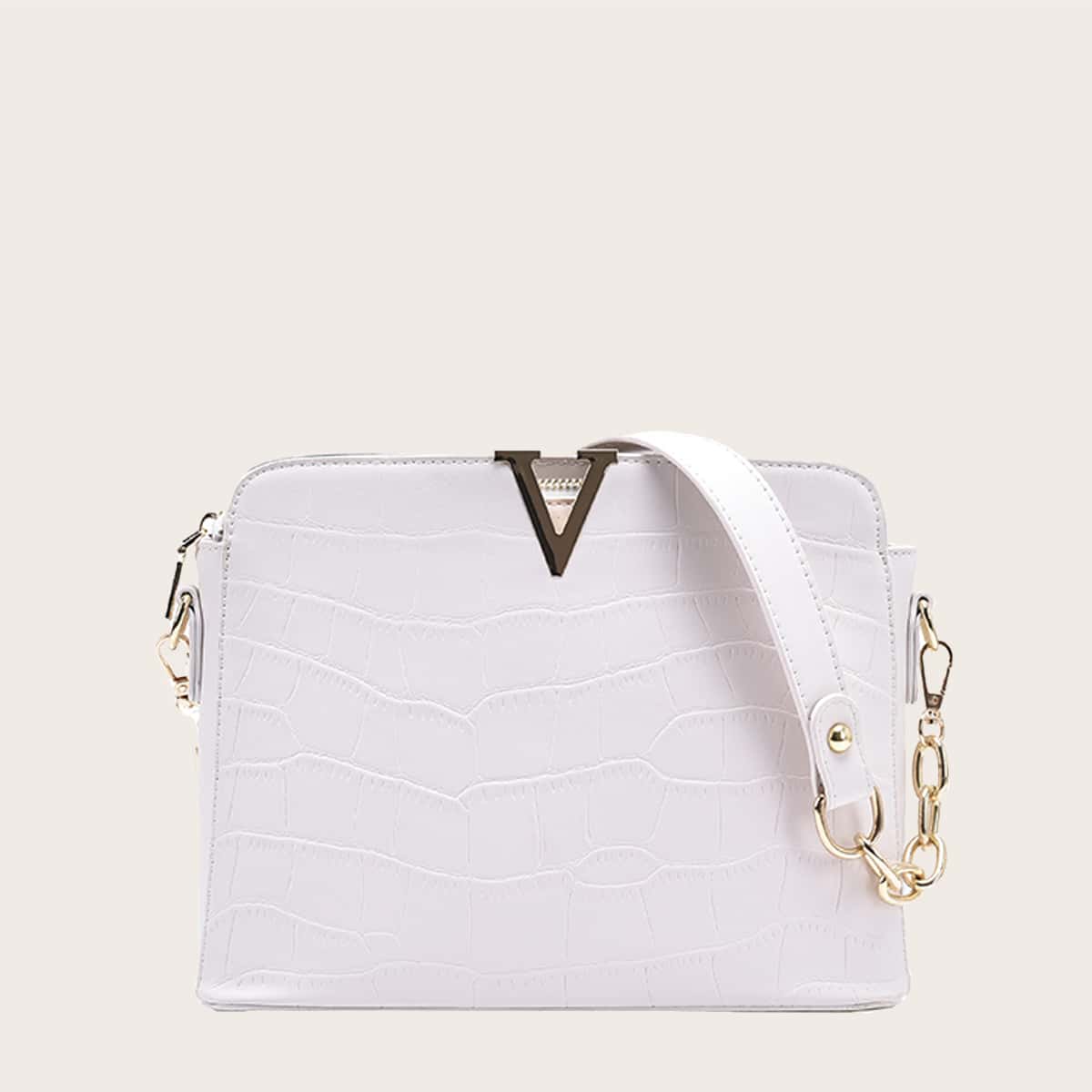 

Crocodile Shoulder Bag, White