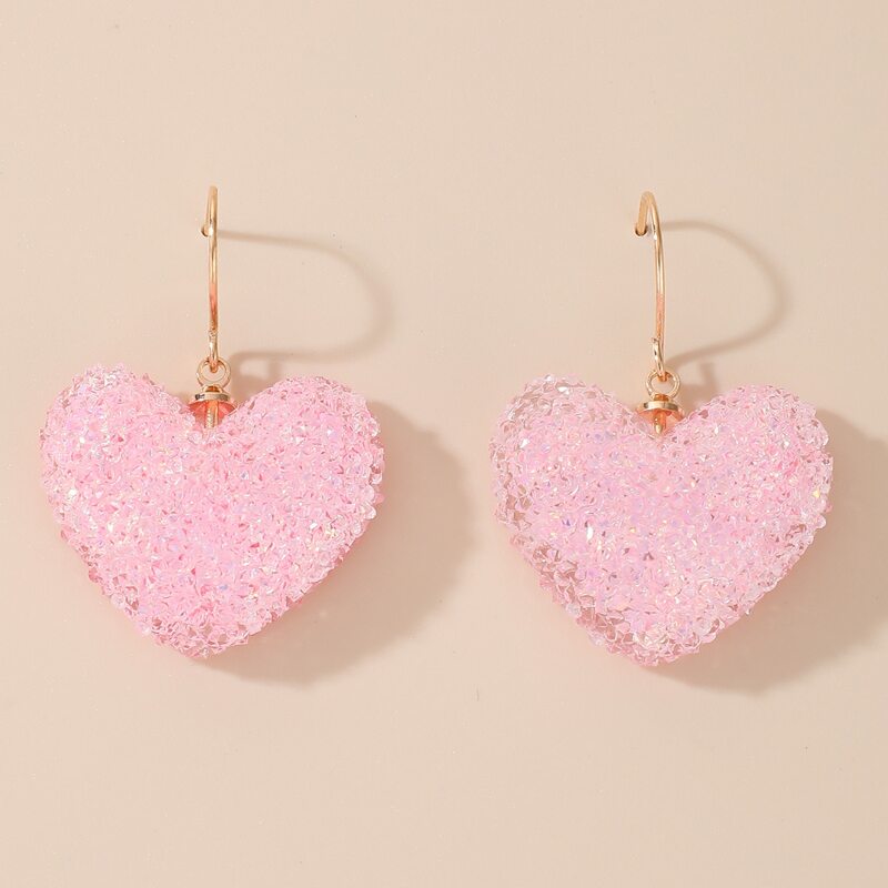 

Rhinestone Heart Drop Earrings, Pink