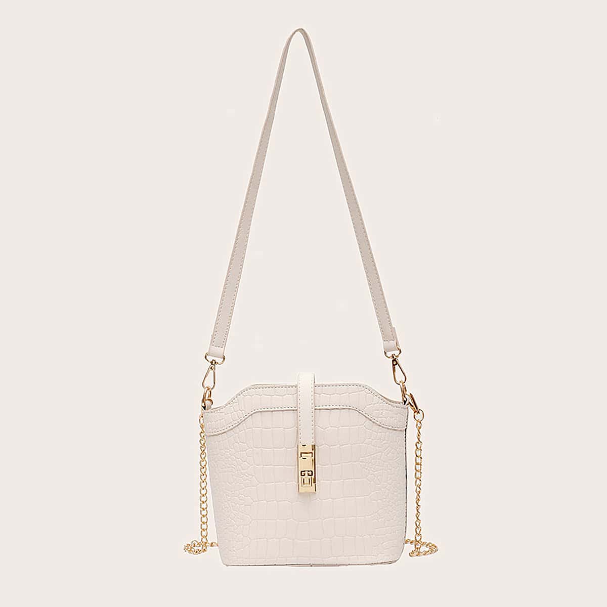 

Croc Embossed Shoulder Bag, Beige