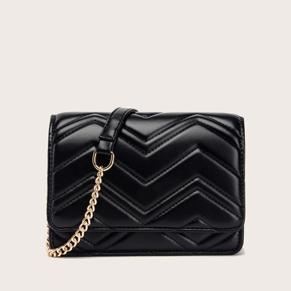 

Chevron Chain Crossbody Bag, Black