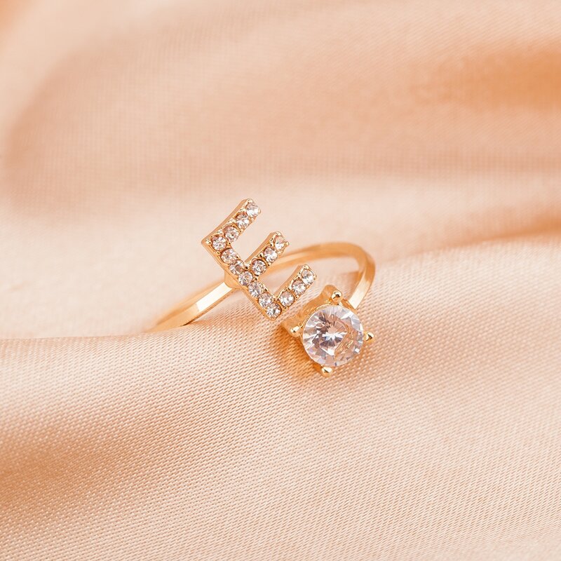 

Rhinestone Letter Decor Ring, Gold