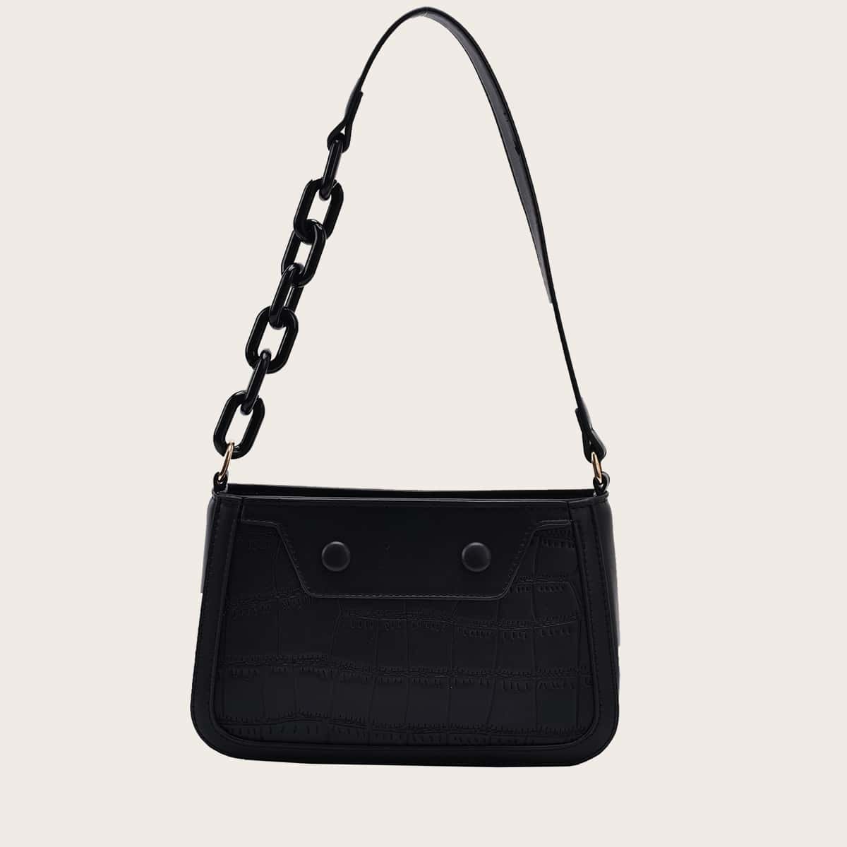 

Croc Embossed Baguette Bag, Black