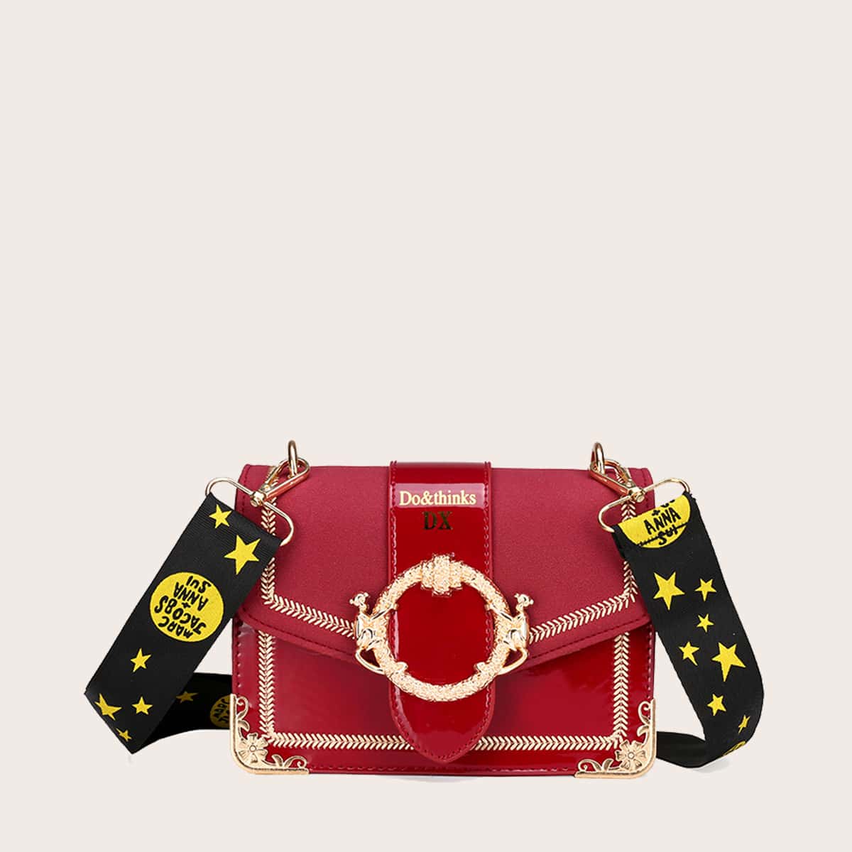 

Stitch Detail Bag With Star Print Strap, Red
