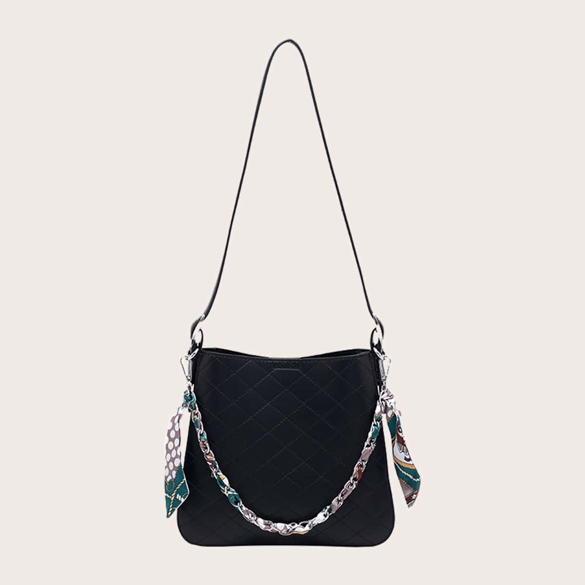 

Twilly Scarf Decor Quilted Bag With Pouch, Black
