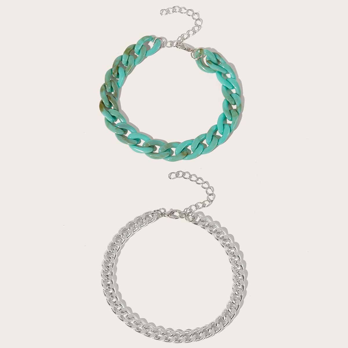 

2pcs Chunky Chain Bracelet, Multicolor