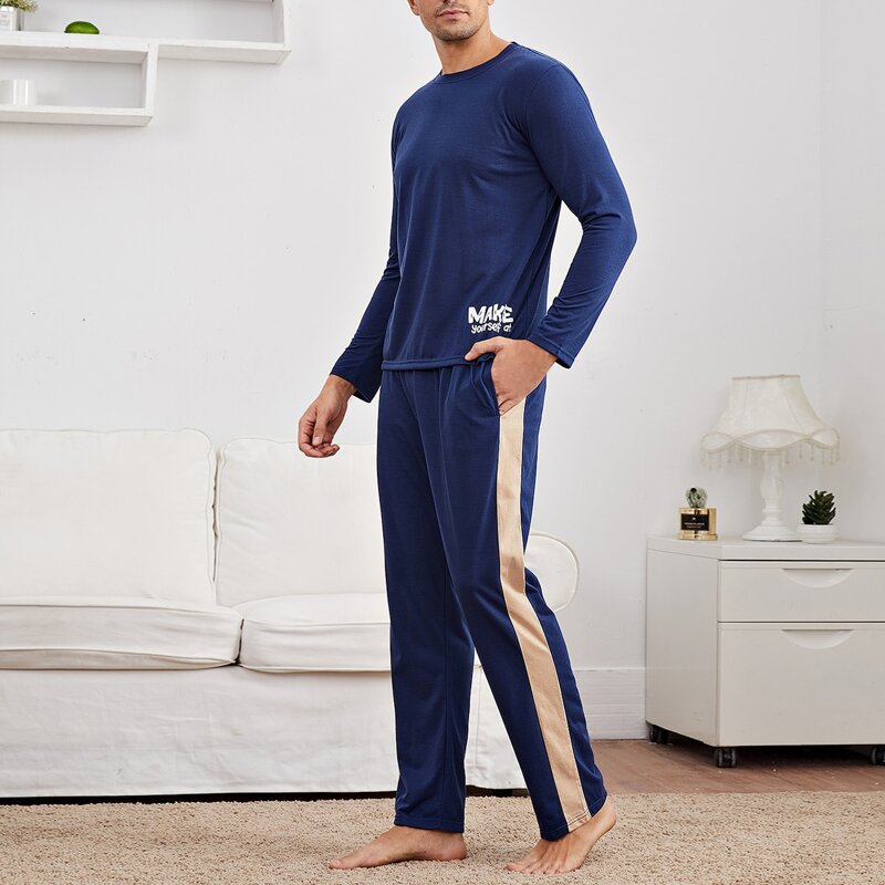 

Guys Slogan Graphic PJ Set, Navy blue