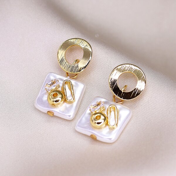

Geometric Drop Earrings, White