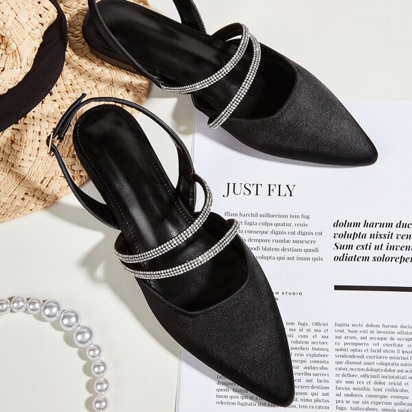 

Point Toe Rhinestone Decor Flats, Black