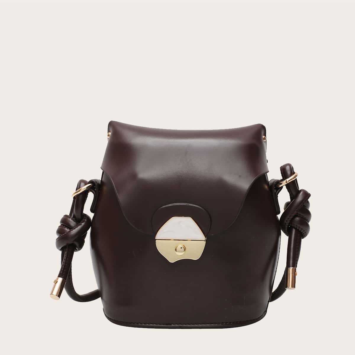 

Metal Lock Bucket Bag, Coffee brown