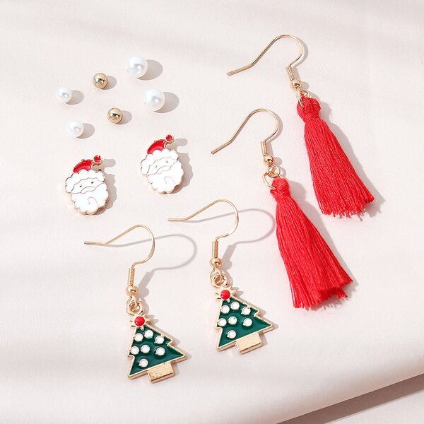 

2pairs Christmas Drop Earring & 4pairs Stud Earrings, Multicolor