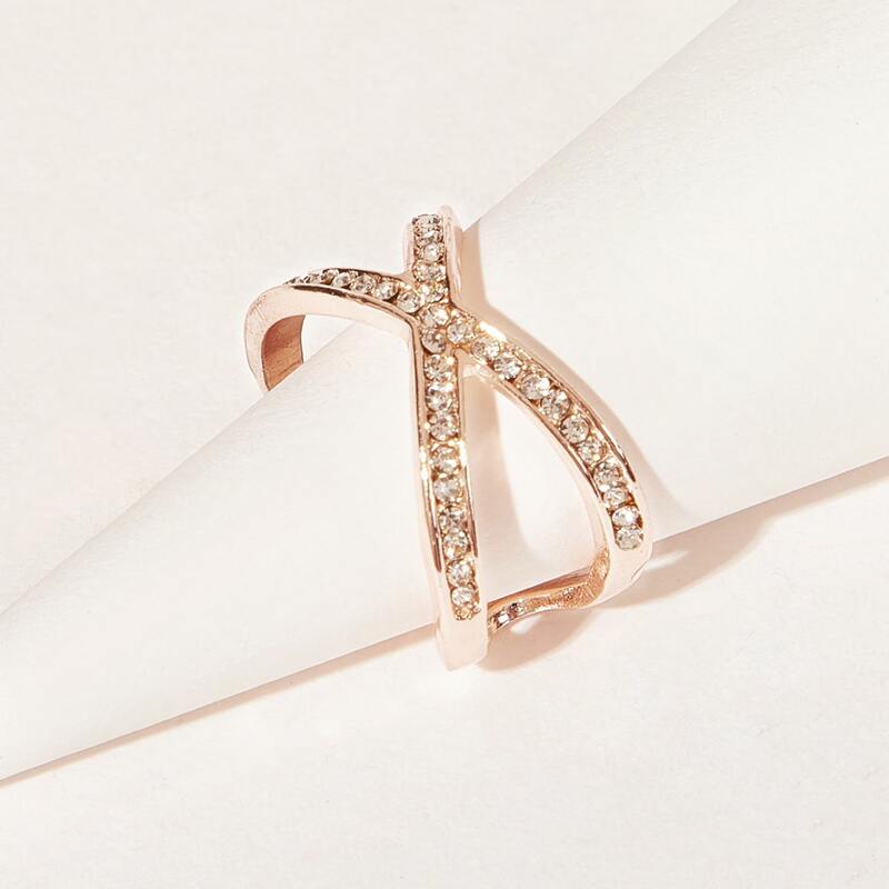 

Rhinestone Cross Ring, Gold