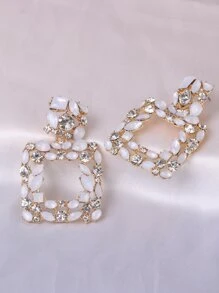 juran 水鑽裝飾幾何耳墜 - 白色 - 查看 2