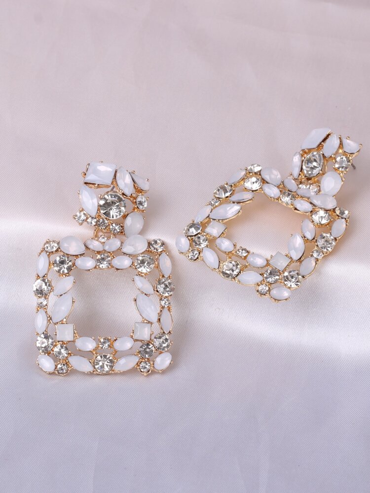 juran Rhinestone Decor Geometric Drop Earrings
