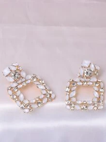 juran 水鑽裝飾幾何耳墜 - 白色 - 查看 3